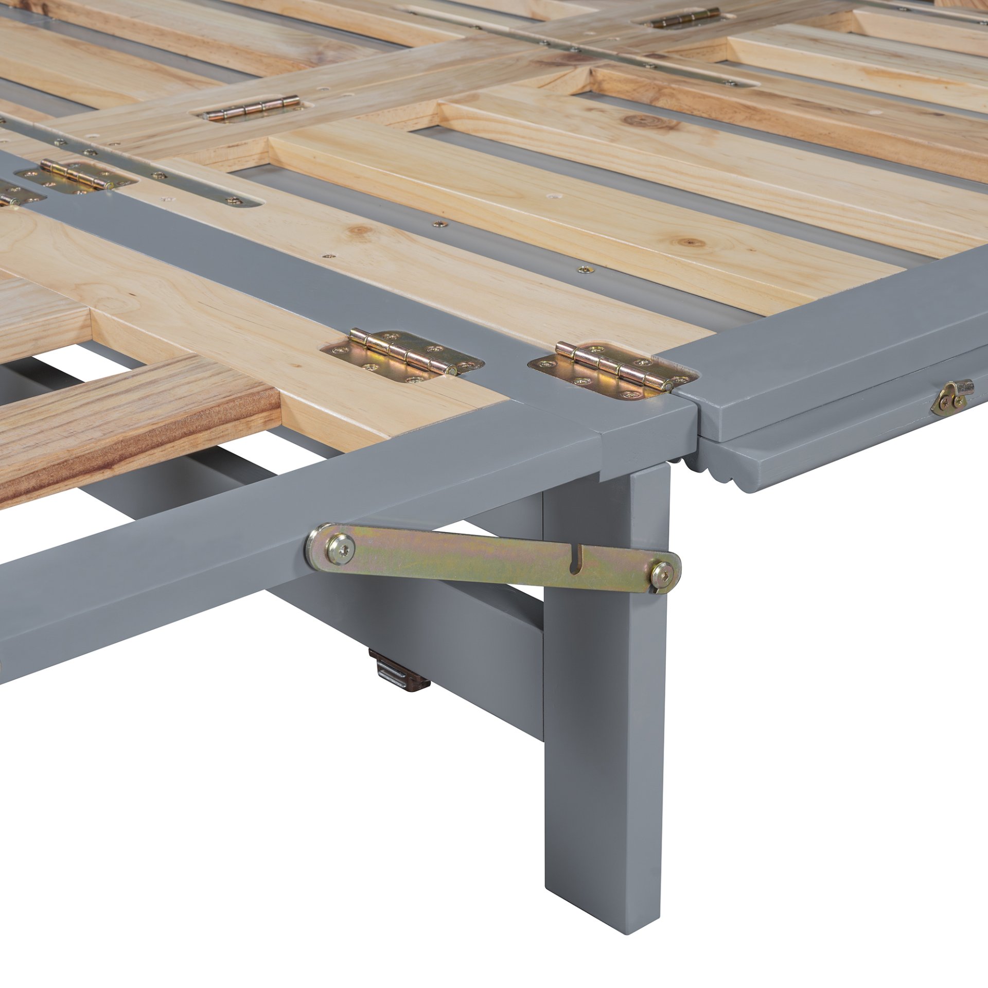 Queen Murphy Bed With Frosted Glass Doors Design, Fake Drawers, Metal Legs - Gray - Image 17