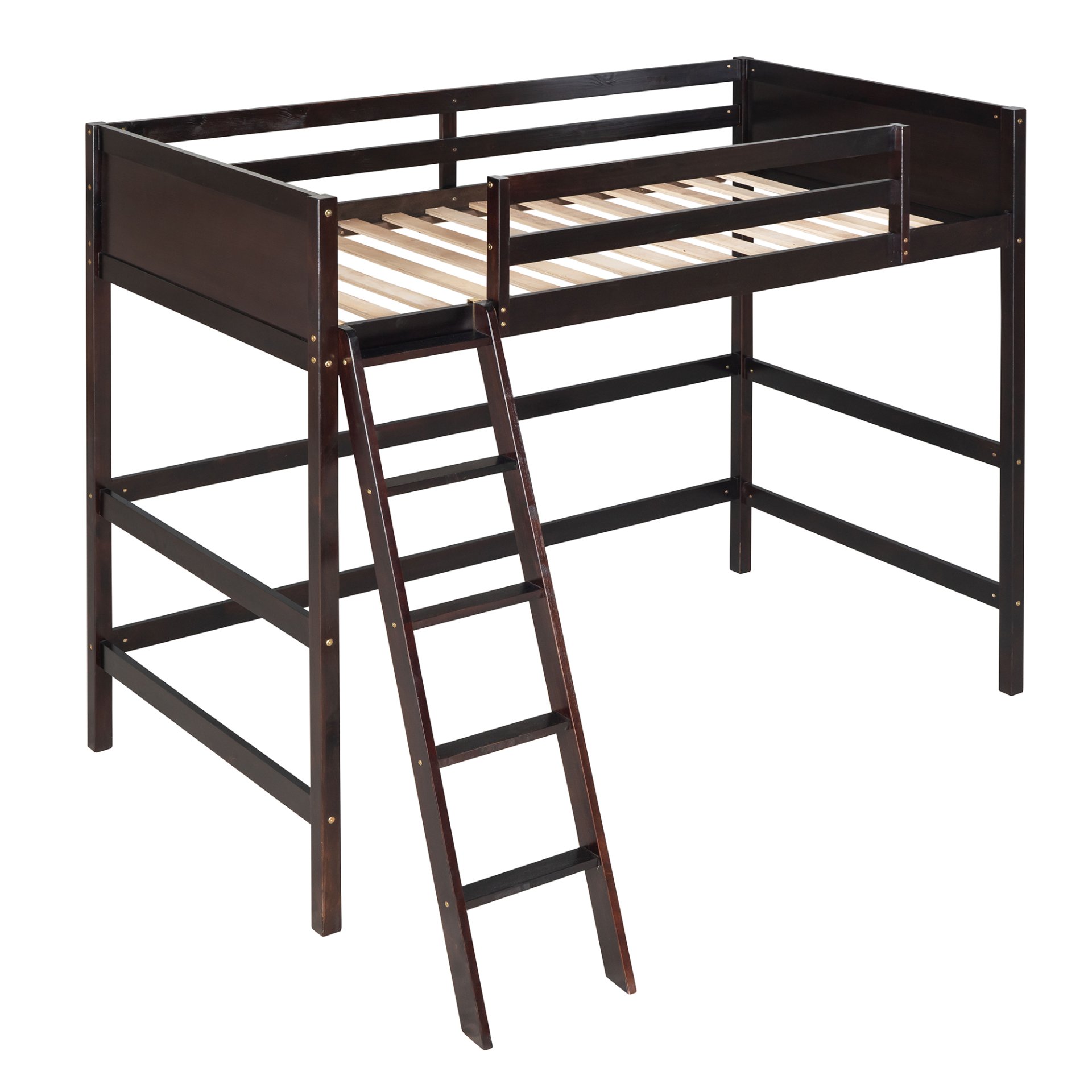 Twin Size Loft Bed With Ladder - Espresso - Image 4