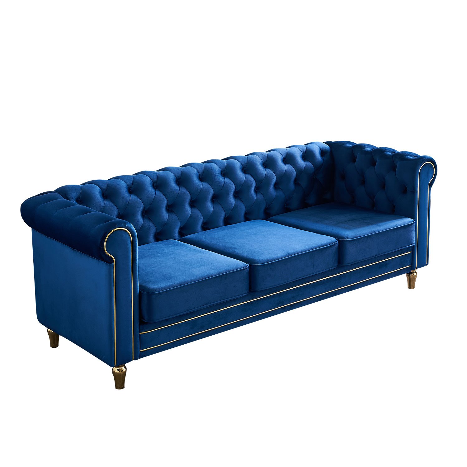 Chesterfield - Velvet Sofa 84.65" For Living Room - Blue - Image 6