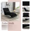 Velvet Chaise Lounge Indoor, Button Tufted Upholstered Chair With Pillow - Black - Image 6