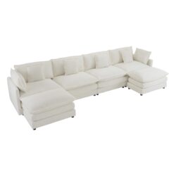 Modern Sofa Modular Sofa Couch Upholstered Corduroy L - Shape Sectional Sofa & Side Storage Pockets For Living Room - Beige