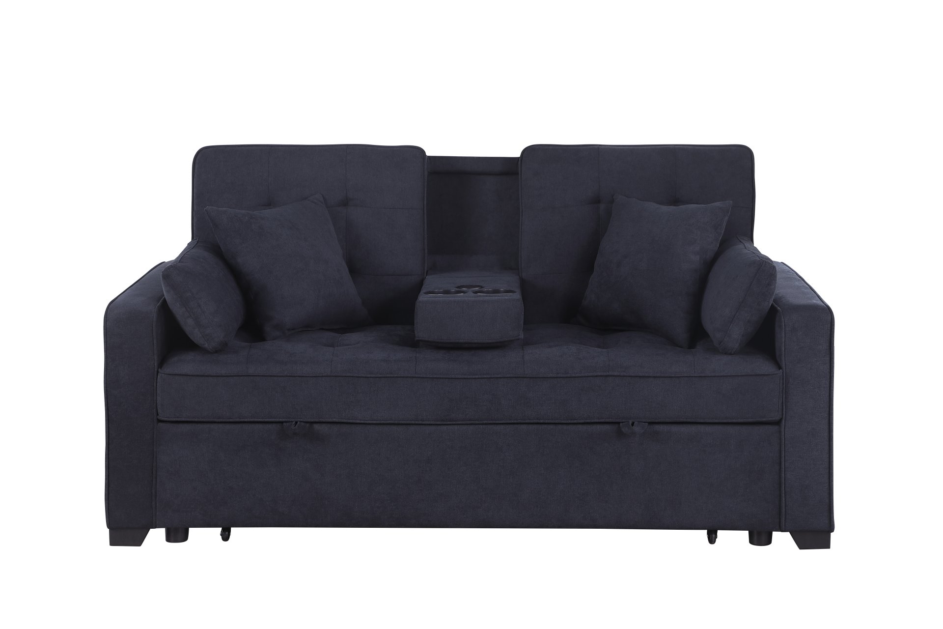 Cody II - Woven Fabric Convertible Sleeper Loveseat With Cup Holder, Charging Ports, Side Pocket, and Pocket Coil Seating - Dark Gray - Image 7