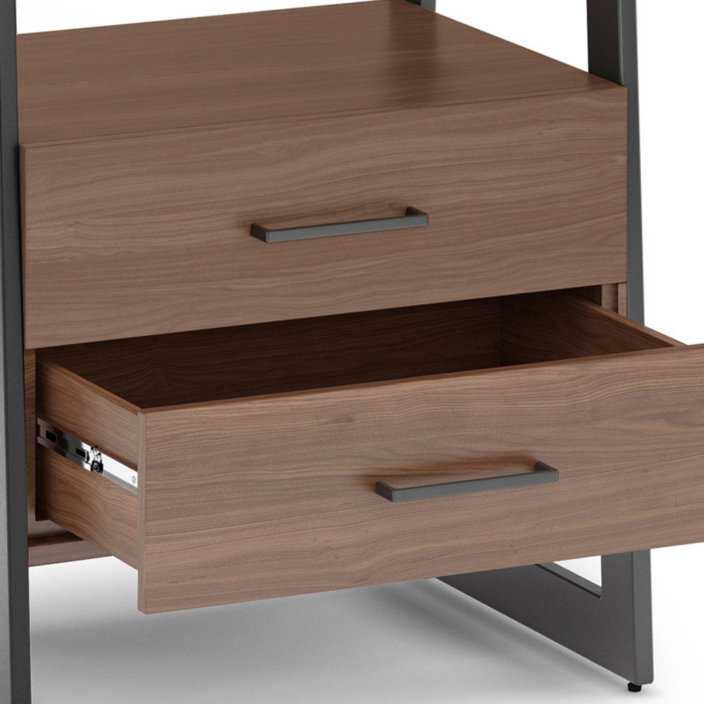 Sawhorse - Solid Walnut Veneer And Ladder Shelf With Storage - Dark Brown - Image 4