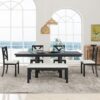 Topmax - 6 Piece Farmhouse Extendable Dining Table With Footrest, 4 Upholstered Dining Chairs And Dining Bench, Two 11" Removable Leaf - Black / Beige - Image 5
