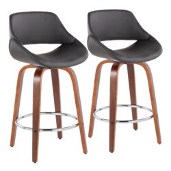 Fabrico - Mid-Century Modern Fixed Height Counter Stool With Round Footrest (Set of 2) - Walnut / Gray