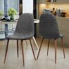 Mid Century Dining Chair (Set of 2) With Fabric Upholstery, Dark Walnut Metal Legs - Light Gray - Image 2