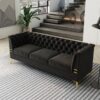 Fx-P83-Bk2 (Sofa) Luxurious Velvet Sofa With Gold Legs, Modern Chesterfield Design, Tufted Upholstery, 3-Seat Couch For Living Room And Office - Black - Image 12