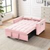 Modern Velvet Loveseat Futon Sofa Couch With Pullout Bed Reclining Backrest Toss Pillows - Pink - Image 4