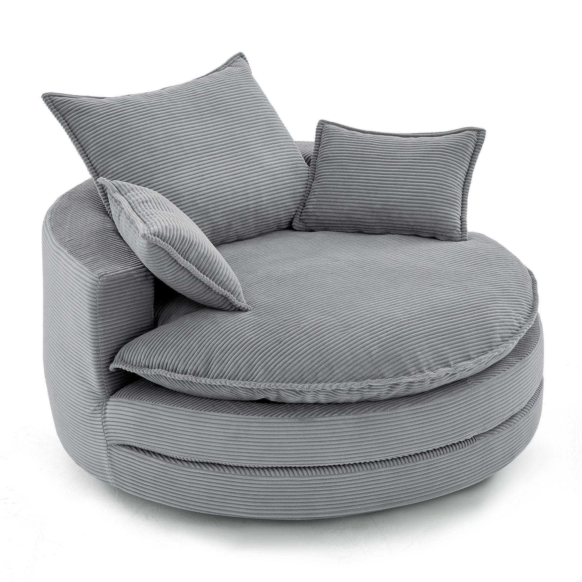360° Swivel Sofa Chair Accent Barrel Chair With Dual Layer Cushion And 3 Removable Pillows, Corduroy - Gray - Image 12