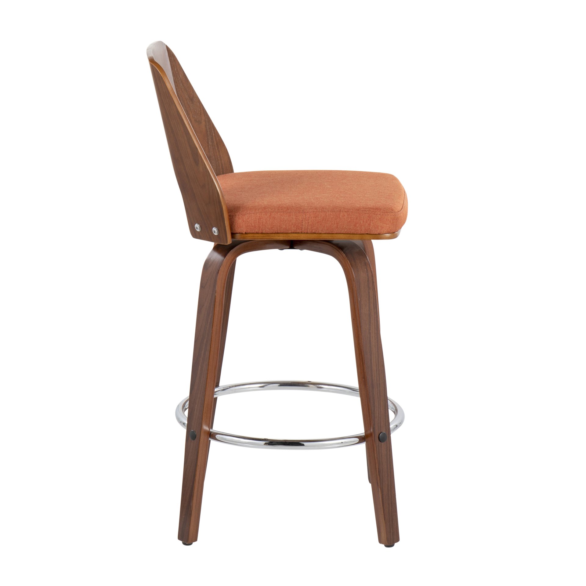 Trilogy - Mid-Century Modern Counter Stool (Set of 2) - Walnut / Orange - Image 3