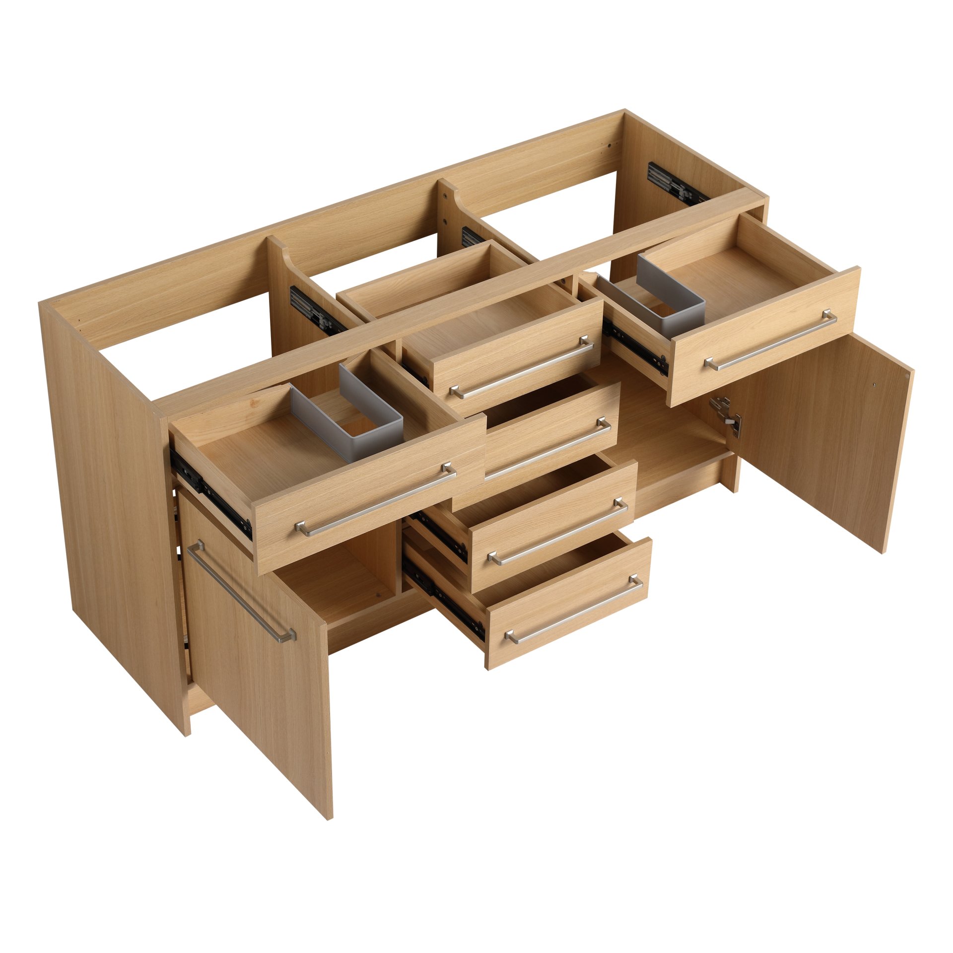 Original 60" Freestanding Bathroom Vanity With Double Resin Sink Soft Closing Doors & Drawers Plywood - Oak - Image 18
