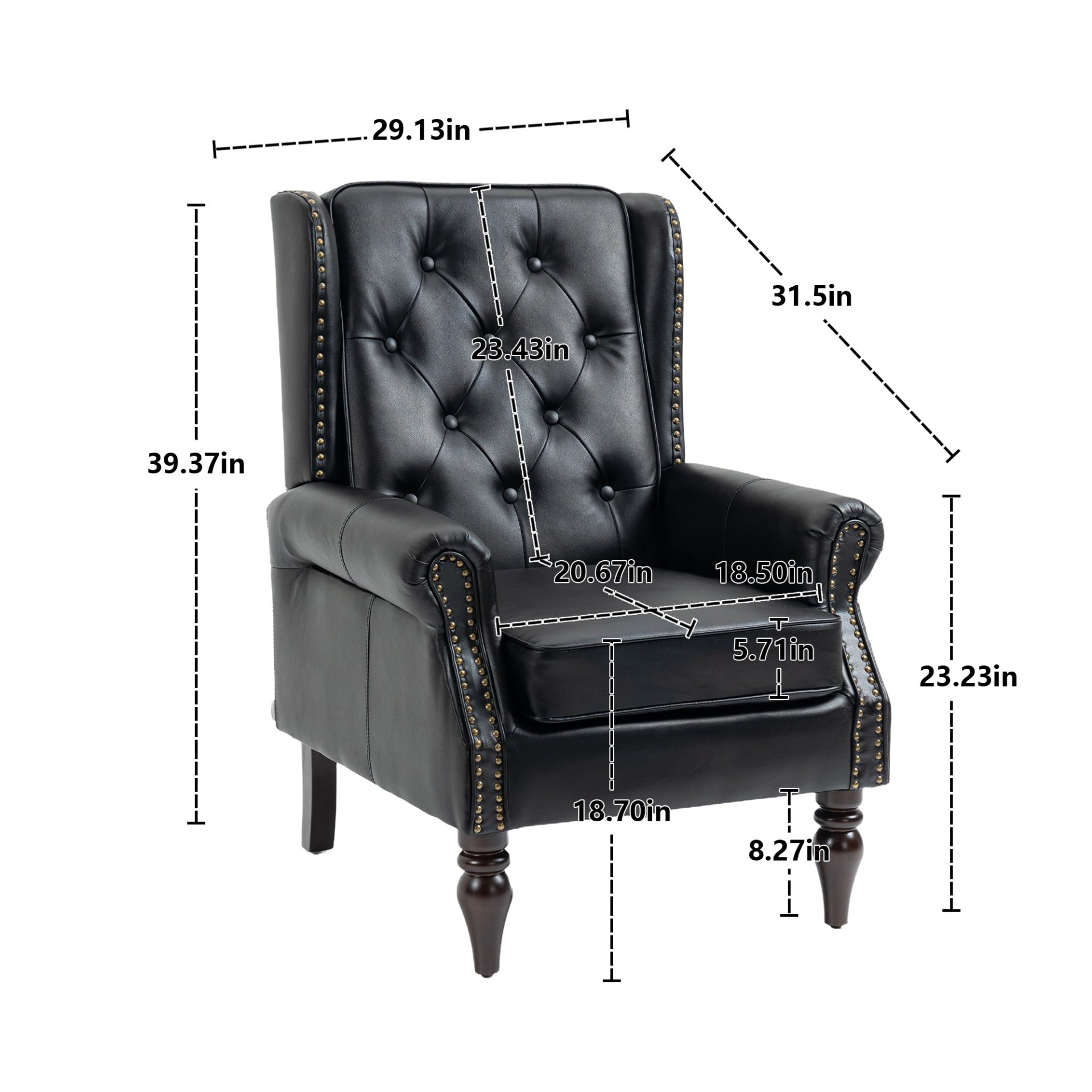 Modern Accent Armchair With Sturdy Wood Legs Leather For Living Room Or Bedroom - Black - Image 3