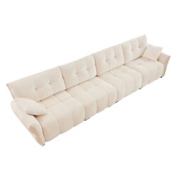Modern 4 Seater Sofa Frame, Premium, High Resilience Cushions - White