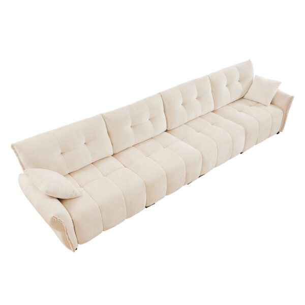 Modern 4 Seater Sofa Frame, Premium, High Resilience Cushions - White