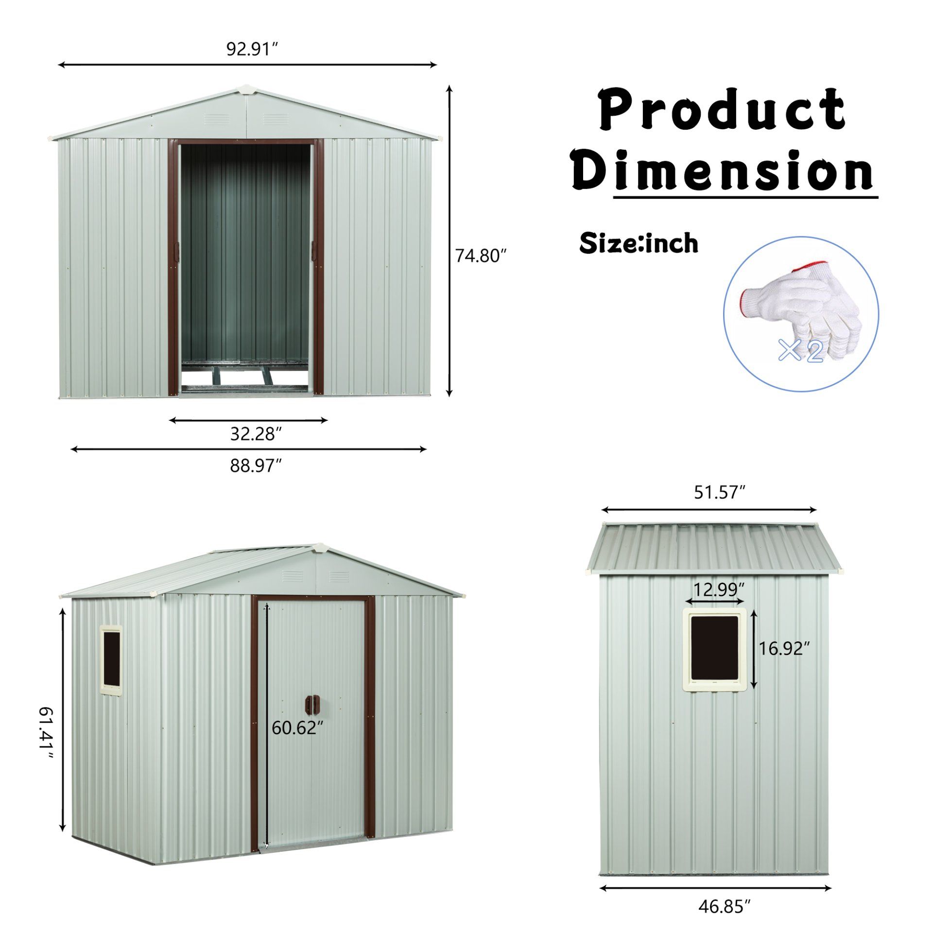 88.98" Outdoor Metal Storage Shed With Window - White - Image 4