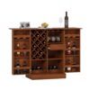 Home Bar Cabinet, Industrial Rattan Door Fold Out Bar Cabinet With Storage Bar Table - Walnut - Image 6