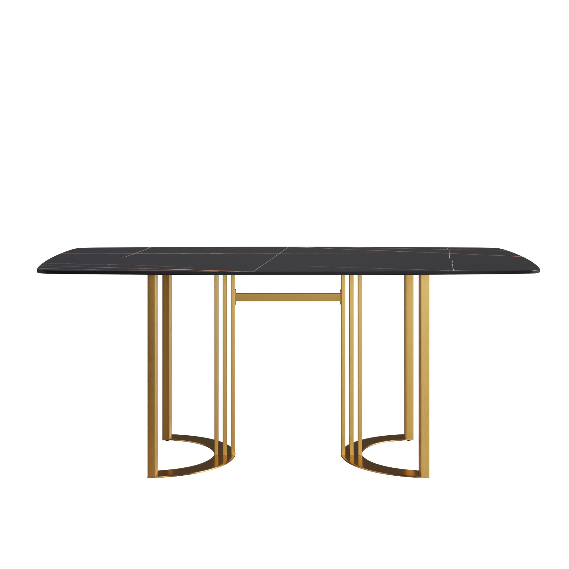 70.87" Modern Artificial Stone Black Curved Metal Leg Dining Table, Can Accommodate 6-8 People - Black / Gold - Image 5
