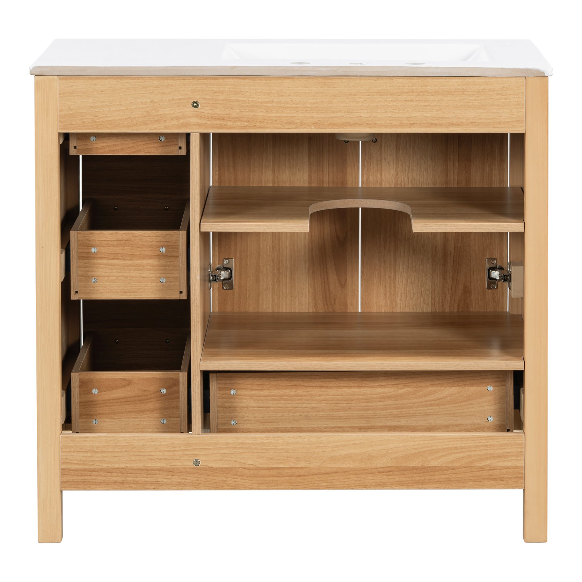 36" Bathroom Vanity, 2 Soft Close Doors, 4 Soft Close Drawers, Adjustable Shelf, Storage Cabinet - Acacia Wood - Image 18