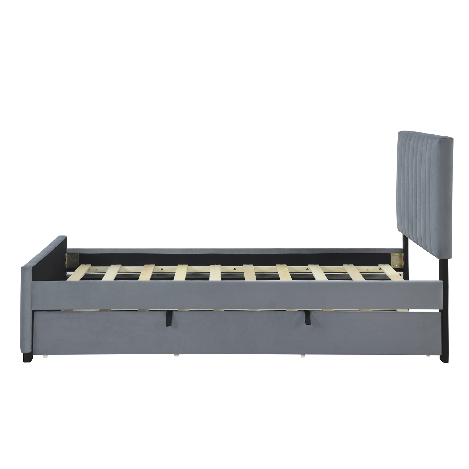 Twin Size Upholstered Platform Bed With Twin Size Trundle - Gray - Image 5