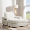 Oversized Chaise Lounge Indoor Rabbit Fur Sofa Bed With Storage Ottoman And Armrests Cup Holders With Deep Seat - Beige - Image 16
