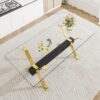 Modern Tempered Glass Dining Table With Metal Legs And Crossbars - Transparent - Image 4