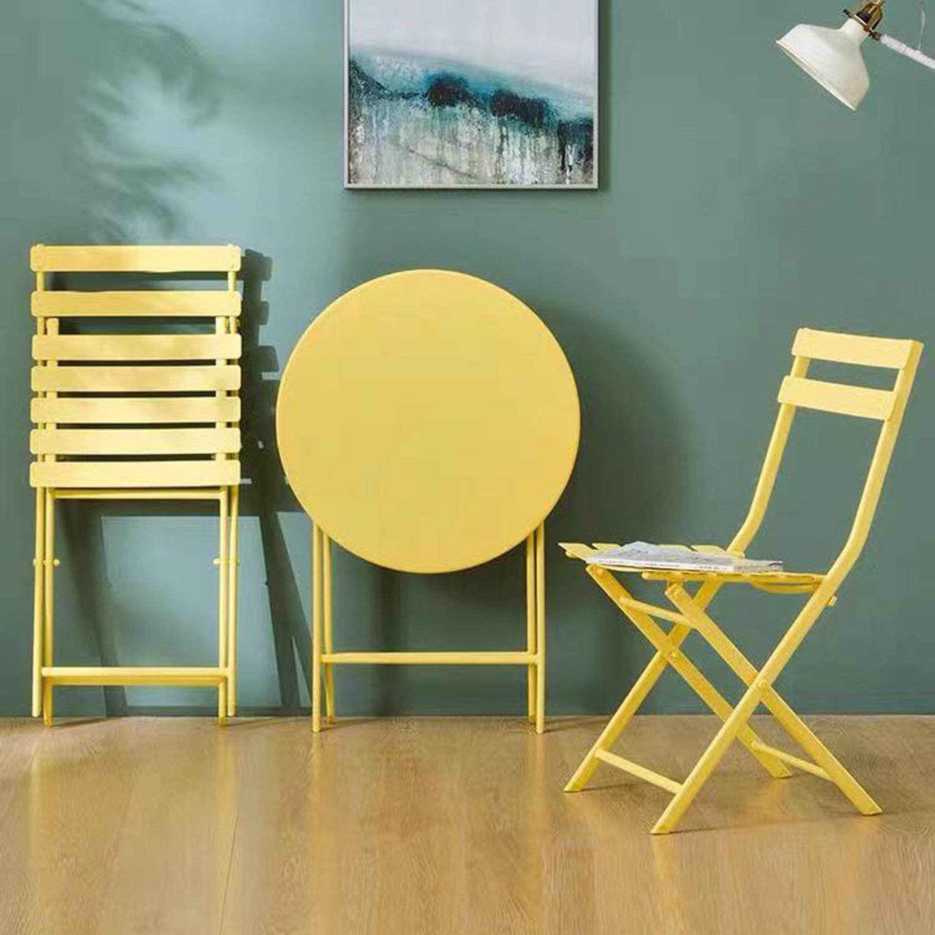 3 Piece Patio Bistro Set Of Foldable Round Table And Chairs - Yellow - Image 10