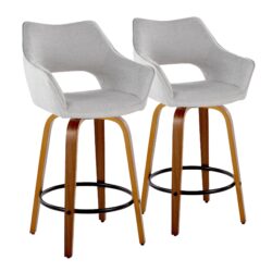 Mustang - Contemporary Fixed Height Counter Stool With Swivel With Round Footrest (Set of 2) - Walnut / Gray