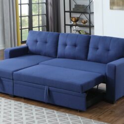 Upholstered Pull Out Sectional Sofa With Chaise - Blue