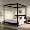 Queen Canopy Bed Frame Modern Minimalist Boho - Black - Image 4