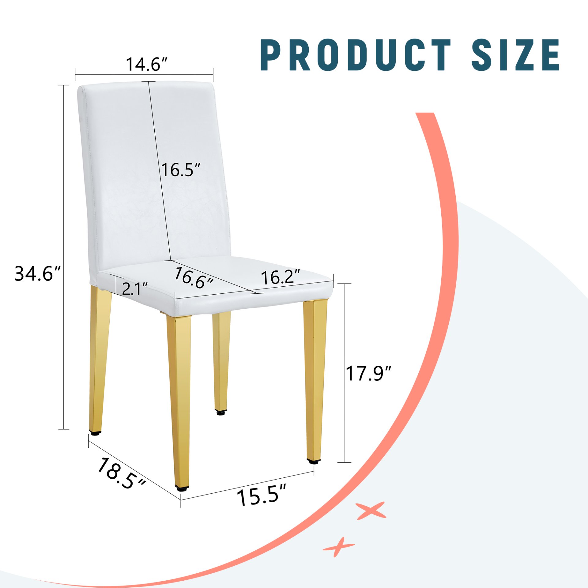 (Set of 4) Backrest Chairs With Gold Metal Legs A Perfect Match, Suitable For Minimalist And Contemporary Home Decor Styles - White / Gold - Image 3