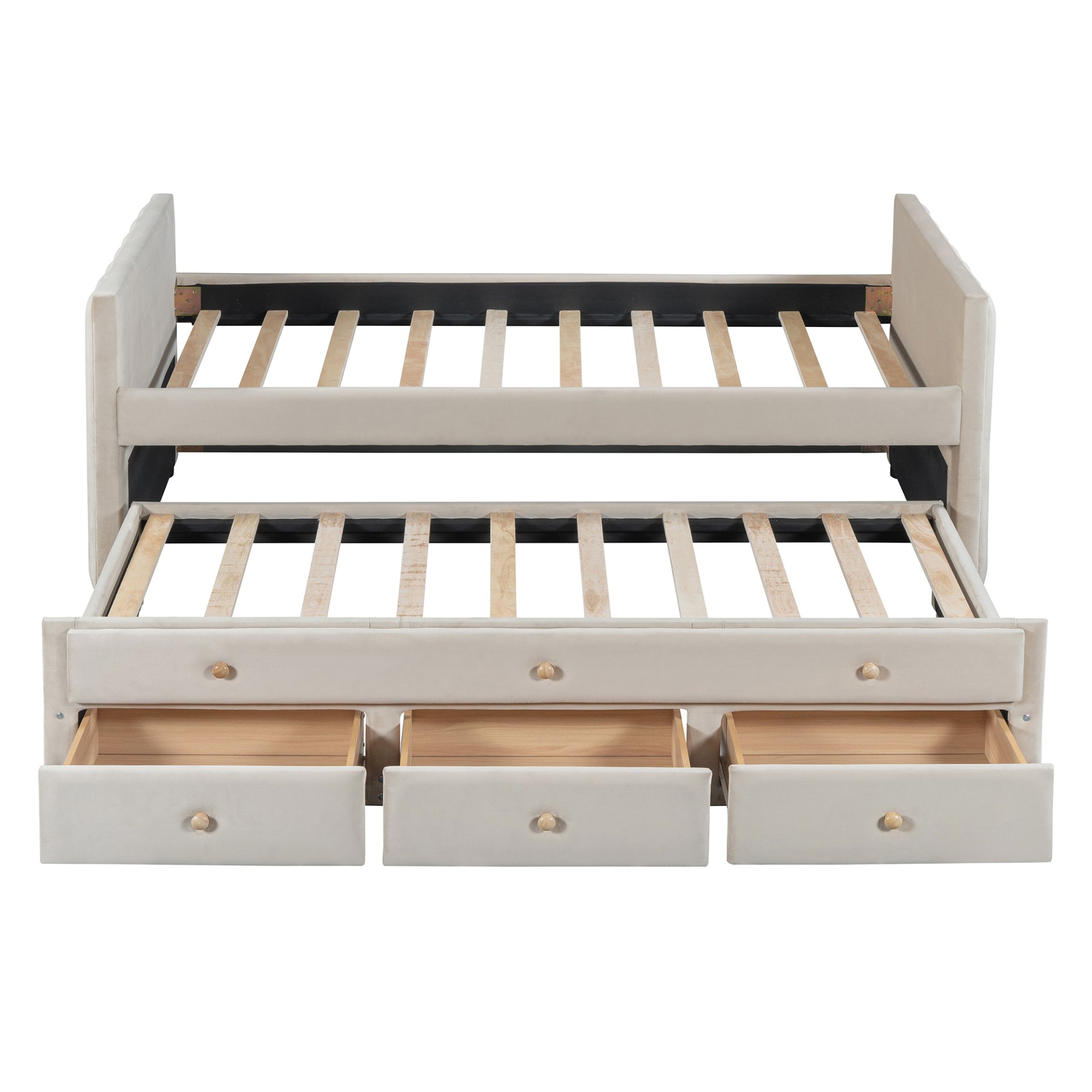 Twin Size Upholstered Daybed With Twin Size Trundle And Drawers - Beige - Image 6