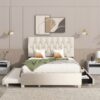 Queen Bed With Pull Out Trundle & Storage Drawers, No Box Spring Required, Space Saving Design - Beige - Image 2