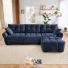 Elegant 3 Seater Sofa Set With Ottoman And Pillows, Textured, High Resilience Cushions - Blue - Image 14