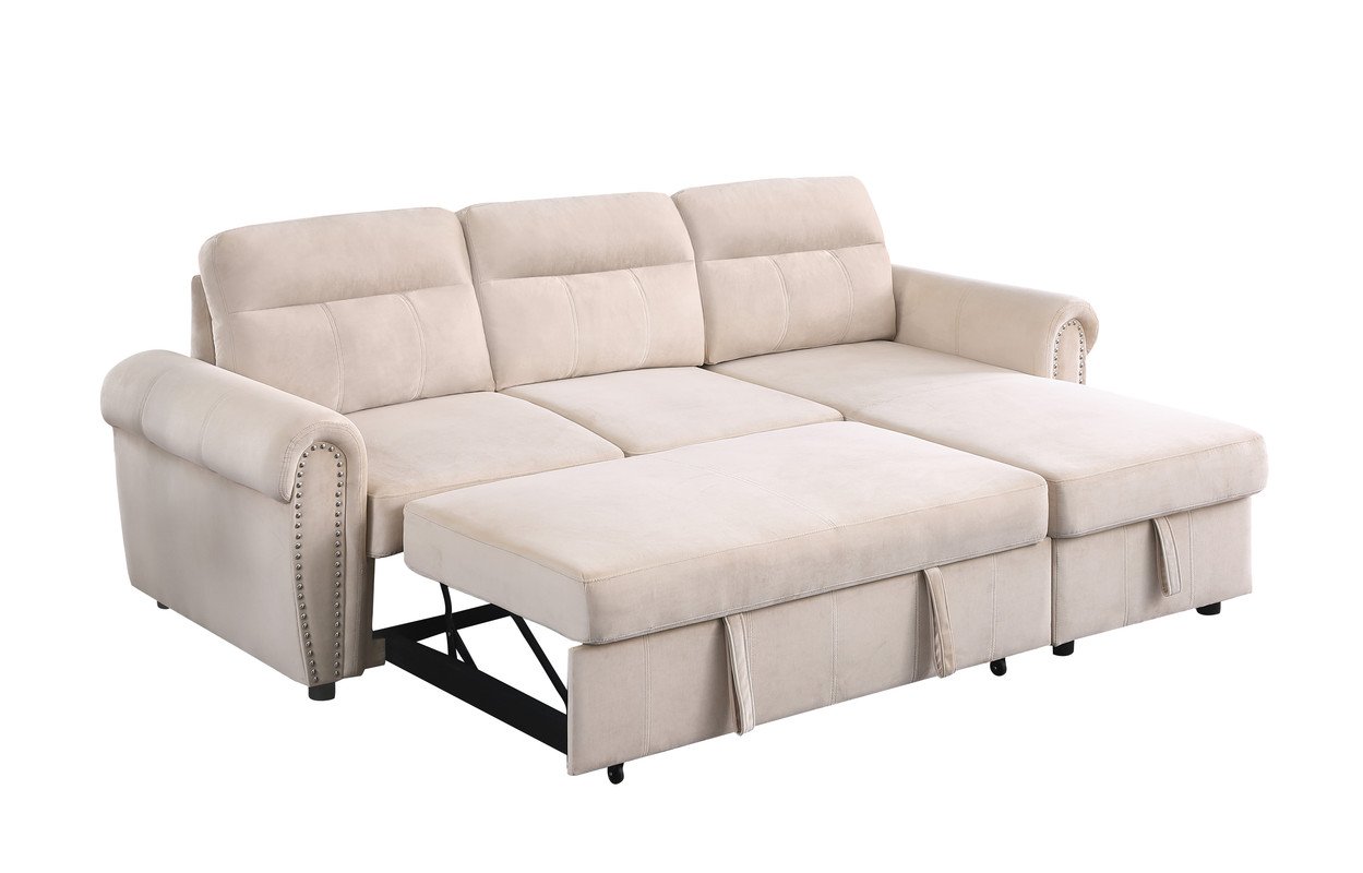 Ashton - Reversible Sleeper Sectional Sofa Chaise - Beige - Image 4