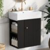 Modern Floating Bathroom Vanity With Ceramic Basin, Perfect For Small Bathrooms, Left Side Storage - Black - Image 11
