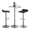 Ale - 3 Piece Bar Set Bistro Square Contemporary Adjustable Oval Footrest - Silver / Chrome - Black - Image 2
