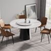 59.05" Modern Artificial Stone Round Carbon Steel Base Dining Table, Can Accommodate 6 People, White Artificial Stone Turntable - White / Black - Image 2