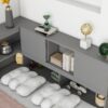Full Floor Bed With L-Shaped Bookcases, Sliding Doors, Without Slats - Gray - Image 5