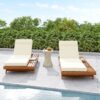Acacia Wood Lounge Chaise Set With Headrest And Water Resistant Cushions - Beige - Image 6