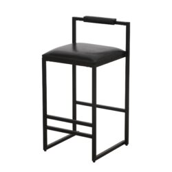 Elegant Bar Stool Set With Backrest And Footrest, Upholstered, Iron Frame, Counter Height - Black