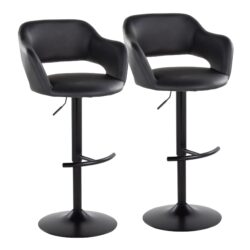 Margarite - Contemporary Adjustable Barstool With Swivel With Rounded T Footrest (Set of 2) - Black