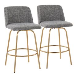 Toriano - Contemporary Fixed Height Counter Stool With Swivel With Round Footrest (Set of 2) - Gray / Gold