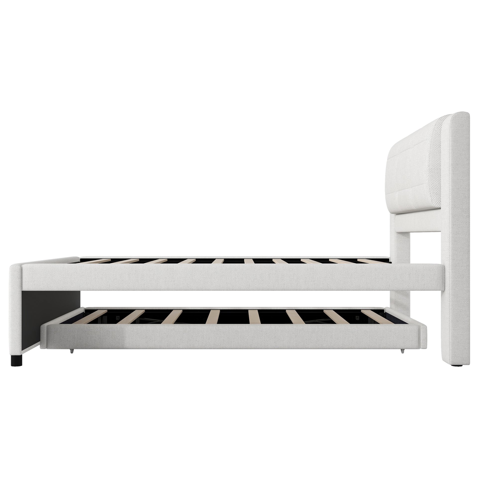 Full Size Upholstery Platform Bed With Trundle,Trundle Can Be Flat Or Erected - Beige - Image 12