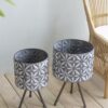 Metal Planter Stand, Round Galvanized Farmhouse Planter (Set of 2) - Gray - Image 4
