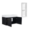 Modern 36" Wall Mounted Bathroom Vanity With Thick Edge Resin Sink And Storage Rack Plywood - Black Chestnut - Image 14