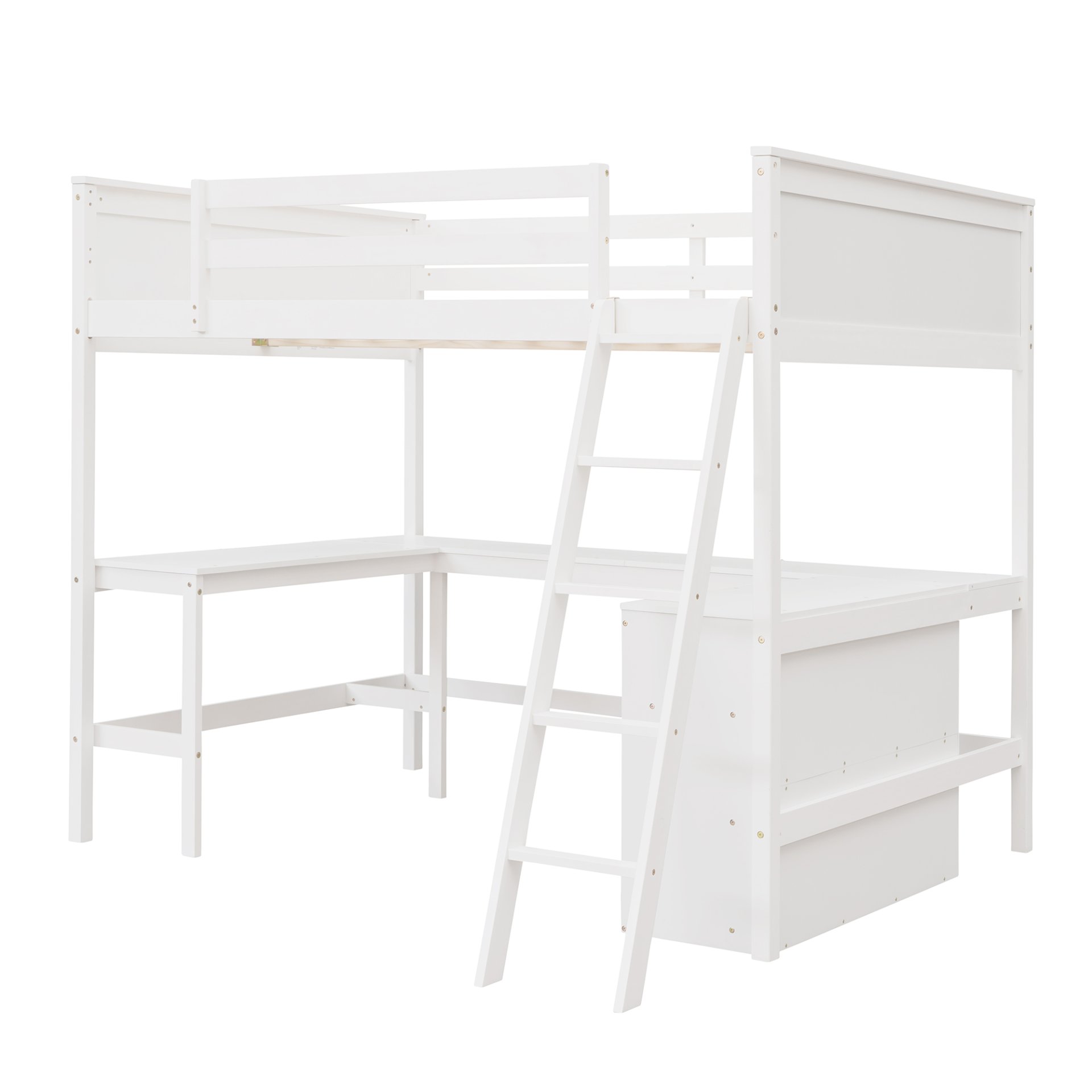 Full Size Loft Bed With Shelves With Desk - White - Image 7