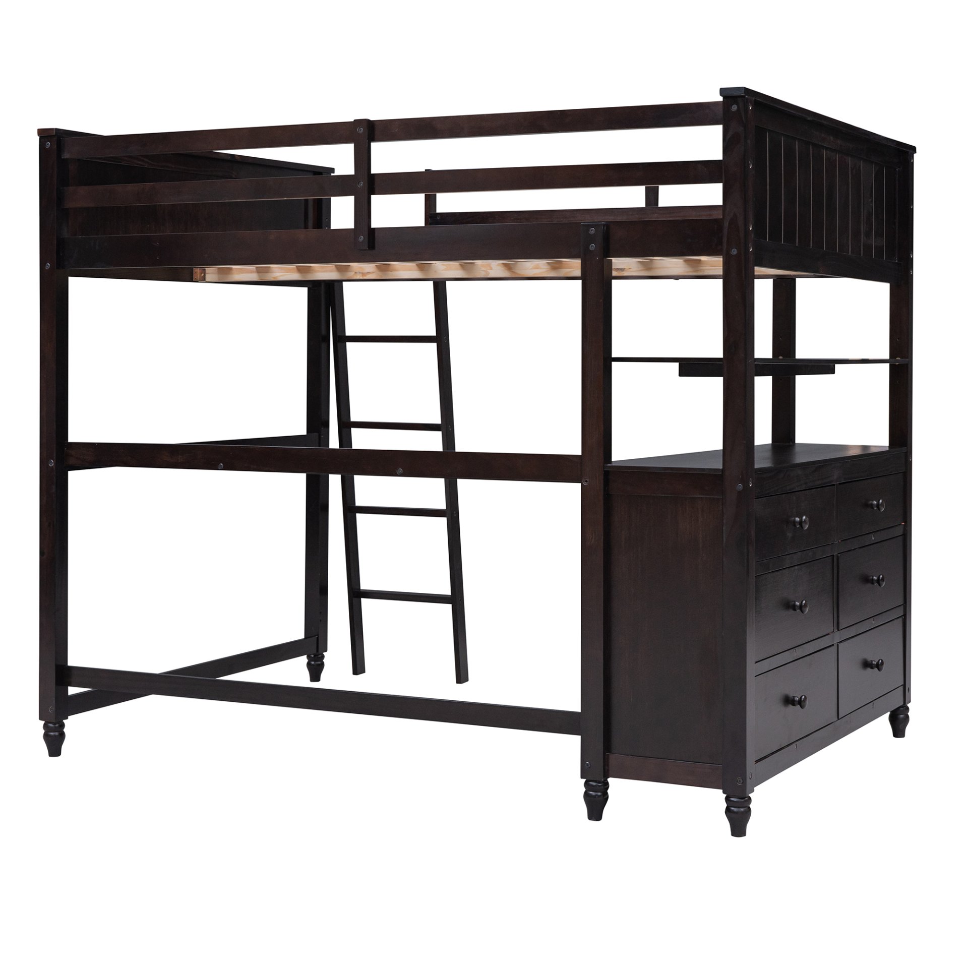 Full Size Loft Bed With Drawers And Desk With Shelves - Espresso - Image 15