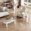 Modern Tempered Glass Tea Table, End Square Table For Living Room (Set of 2) - Transparent / White - Image 12