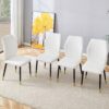 4 Modern Dining Chairs With Stylish Patterned Backrest And Black Metal Legs - White - Image 2