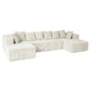 Modular U Shaped Sectional Sofa, 4 Seater Chaise Lounge With Reversible Design Striped - Beige - Image 9